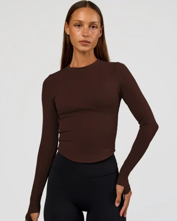 Discount LSKD Flow Rib Long Sleeve Tee Hot Chocolate