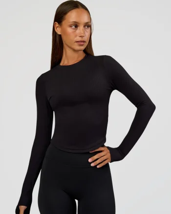 Hot LSKD Flow Rib Long Sleeve Tee Black