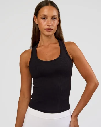 Sale LSKD Flow Rib Scoop Neck Tank Black