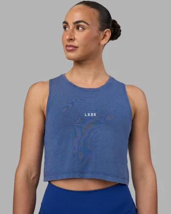 Online LSKD Go-To FLXCotton Tank Midnight Blue Washed White