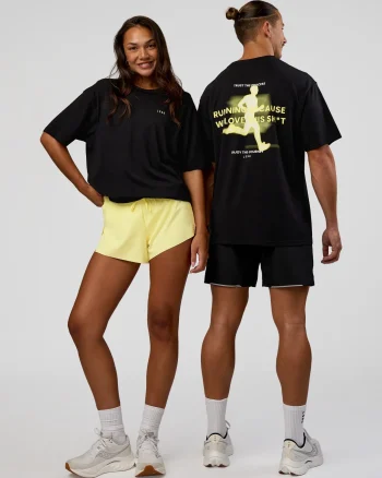 Outlet LSKD High Run FLXCotton Oversized Tee Black Yellow Fizz
