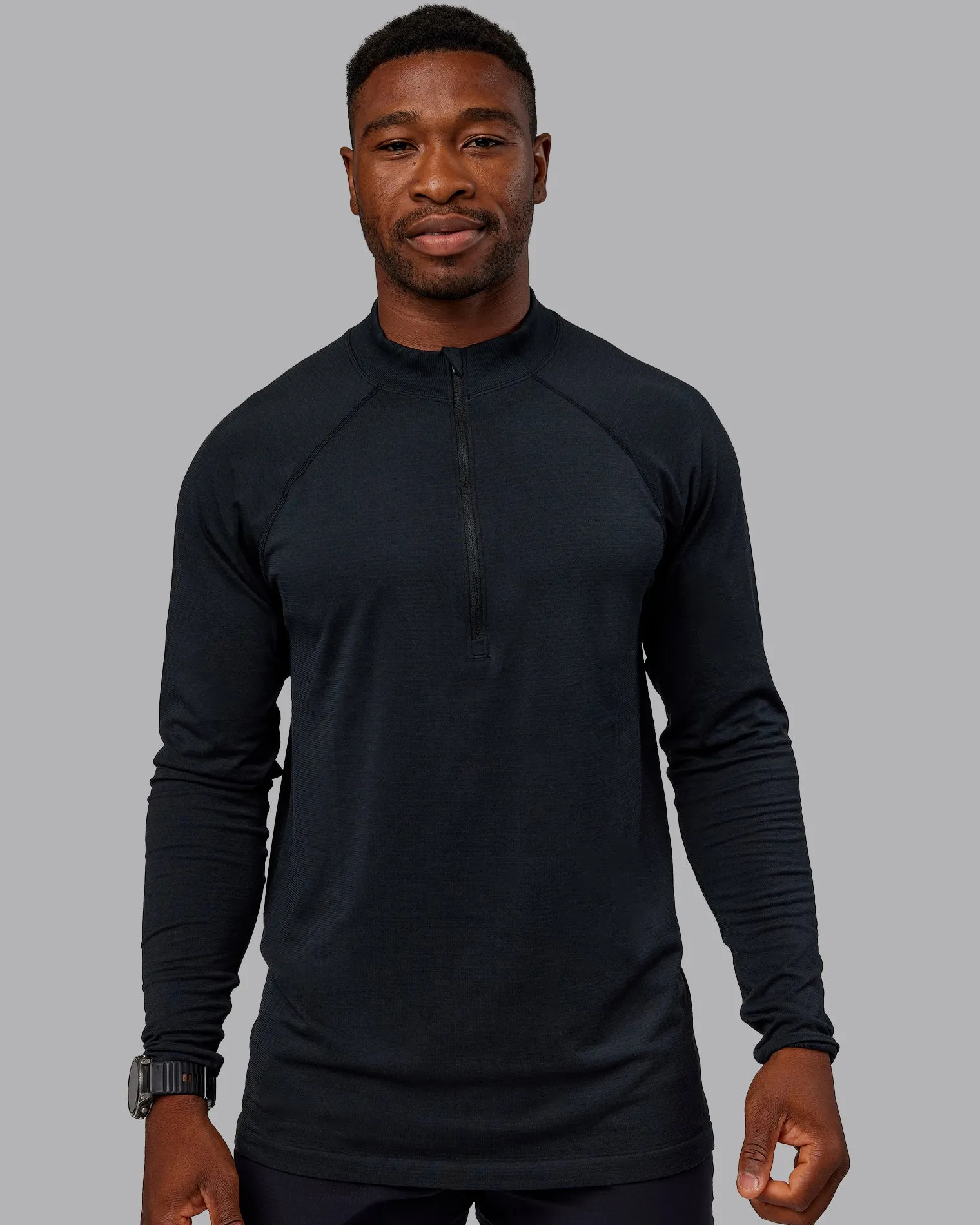 mens-aeroflx-seamless-half-zip-ttSymjSl-1.webp Sale LSKD Mens AeroFLX+ Seamless Half Zip Long Sleeve Tee Black Marl