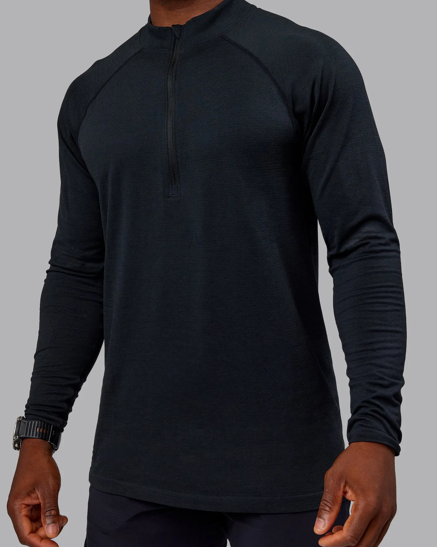 mens-aeroflx-seamless-half-zip-ttSymjSl-4.webp Sale LSKD Mens AeroFLX+ Seamless Half Zip Long Sleeve Tee Black Marl