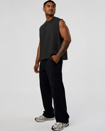 Clearance LSKD Oversized Heavyweight Boxed Tank Washed Black