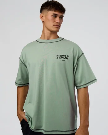 Clearance LSKD Pressure Is Privilege Oversized Tee Iceberg Green Black