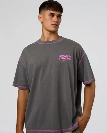 Best LSKD Pressure Is Privilege Oversized Tee Dark Storm Washed Ultra Fuchsia