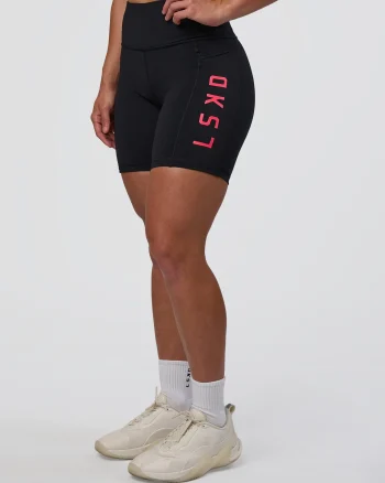 New LSKD Rep Ultra High-Rise 6" Short Pockets Black Bright Raspberry