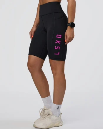 Online LSKD Rep Ultra High-Rise 9" Long Bike Short Pockets Black Ultra Fuchsia