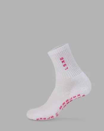 Hot LSKD Signal Pilates Crew Grip Socks 2.0 White Ultra Pink