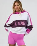 Discount LSKD Slam Cropped Oversized Hoodie White Ultra Fuchsia
