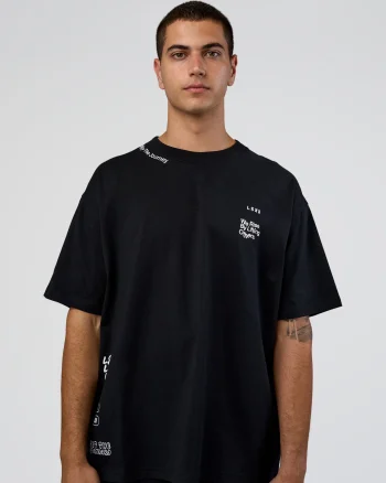 Fashion LSKD Sticker Heavyweight Oversized Tee Black White