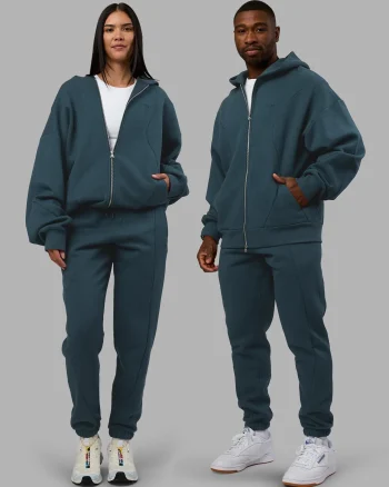 Fashion LSKD Stream Oversized Panel Zip Hoodie Deep Sea