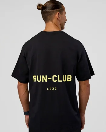 Best LSKD Unisex RUN CLUB FLXCotton Tee Oversize Black Yellow Fizz
